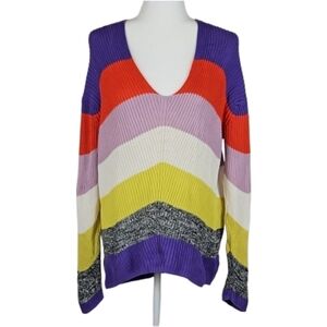 Express Colorful Stripe Sweater Purple Orange White Lime Gray, M
